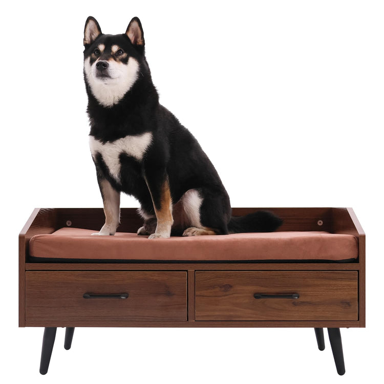 Elevated Dog Beds Frame with Mattress, Raised Wood Pet Bed Sofa Indoor for Large Medium Small Dogs Cats (Brown)