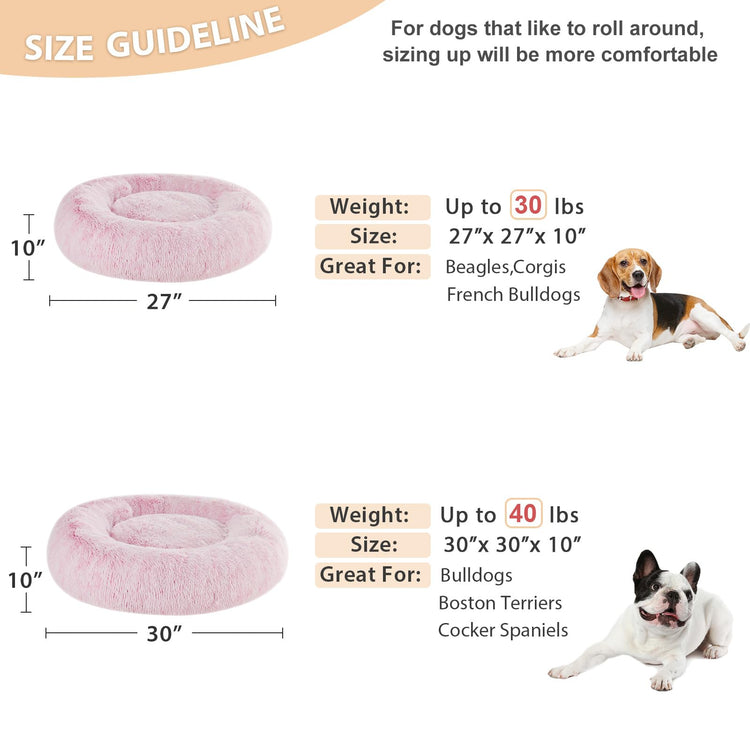 WNPETHOME Calming Dog Bed & Cat Bed, Anti-Anxiety Donut Small Dog Bed, Fluffy Faux Fur Cats Cushion Puppy Bed for Small Pets and Cats (24 x 24 inch, Light Coffee)