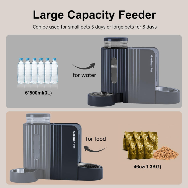 Gardner Pet Automatic Gravity Cat Food Feeder and Water Dispenser Stainless Steel Two-in-One Set Large Capacity Dispenser for Pets Dogs, Puppies, Kittens-(0.8 Gallons x 2)