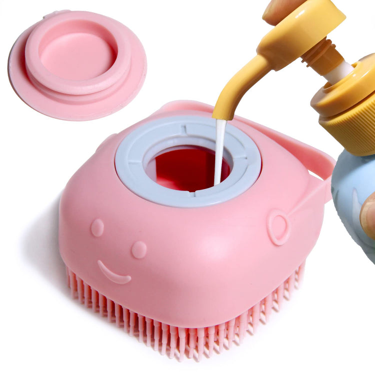Pet Bath Brush Dog Baths Brush Shampoo Dispenser Soft Silicone Dog Bathing Brushes Dogs Shampoo Brushes scrubbers for Cats and Dogs Shower Brush Grooming (Pink)