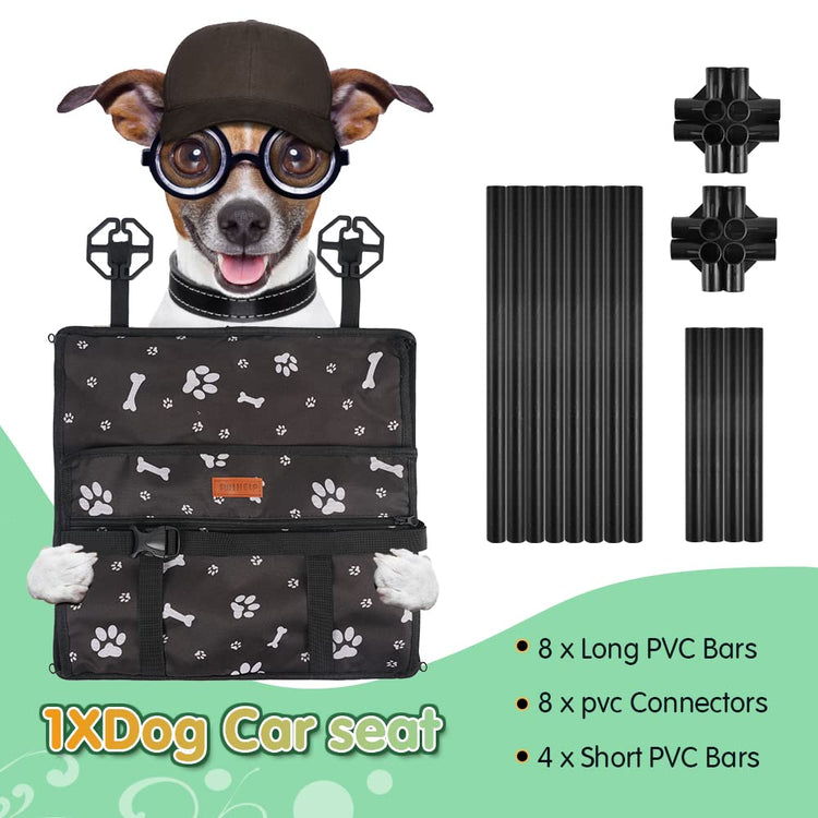 Dog Car Seat Puppy Portable Pet Booster Car Seat with Clip-On Safety Leash and PVC Support Pipe, Anti-Collapse,Perfect for Small Pets