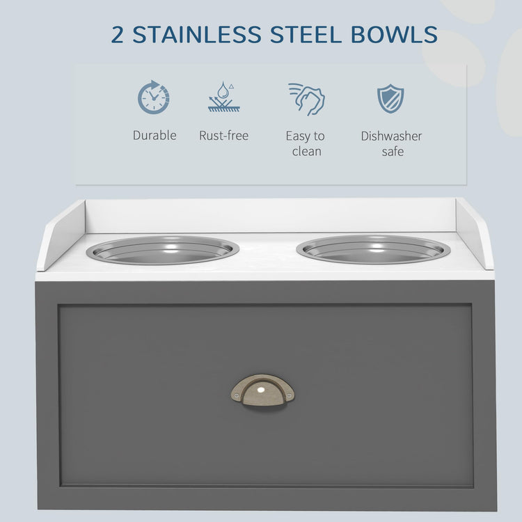 PawHut Dog Feeding Station with Storage Drawer, Dog Food Storage Cabinet with 2 Removable Elevated Pet Bowls for Large Sized Dogs, Coffee