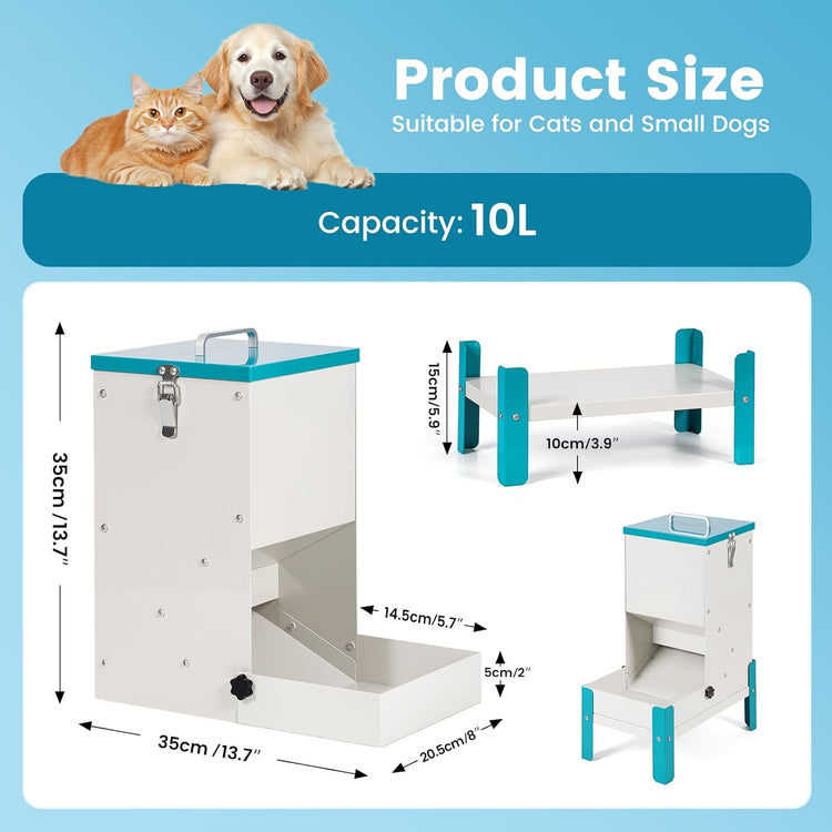 Automatic Cat Feeder, 10L Cat Food Dispenser Automatic Dog Feeder with Stand Gravity Cat Feeder Removable Feeding Tray Raised Pet Feeder for Dogs and Cats