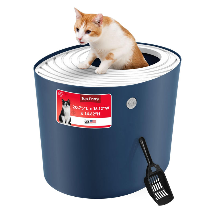 IRIS USA Cat Litter Box Large Open Top with High Sided Walls Tall Scatter Shield Scoop Included Easy Clean Plastic Pan Stain Resistant for Big Cats Kittens Indoor Multi-Cat Households