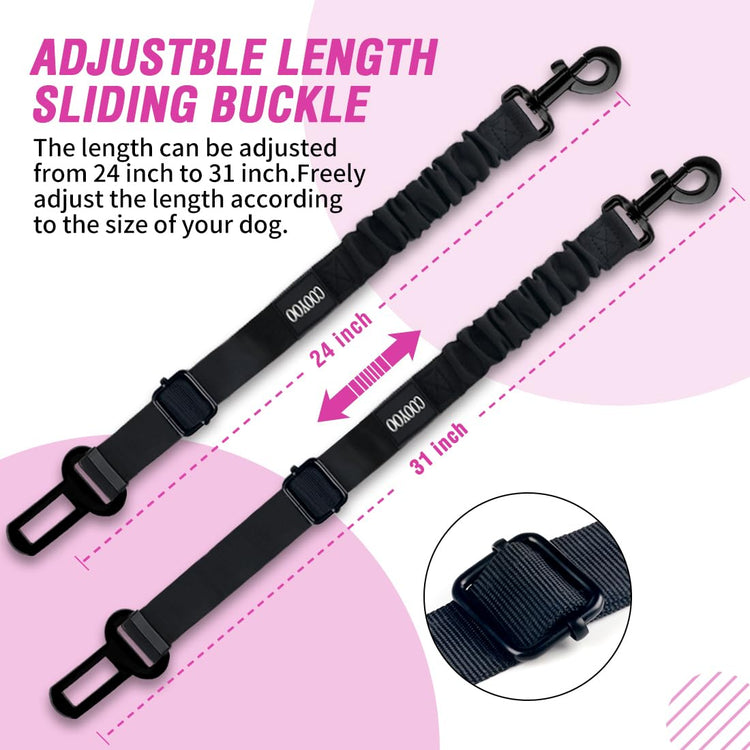 COOYOO Dog Seat Belt, Durability Retractable Dog Car Harness Adjustable Dog Seat Belt for Vehicle Nylon Pet Safety Seat Belts Heavy Duty & Elastic (1 Pack Black)