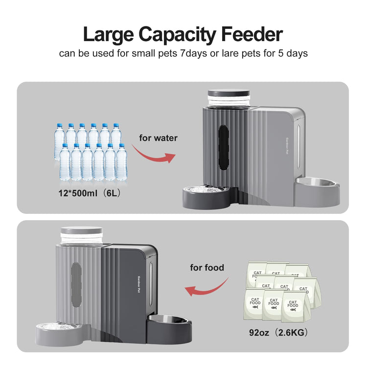 Gardner Pet Automatic Gravity Cat Food Feeder and Water Dispenser Stainless Steel Two-in-One Set Large Capacity Dispenser for Pets Dogs, Puppies, Kittens-(0.8 Gallons x 2)