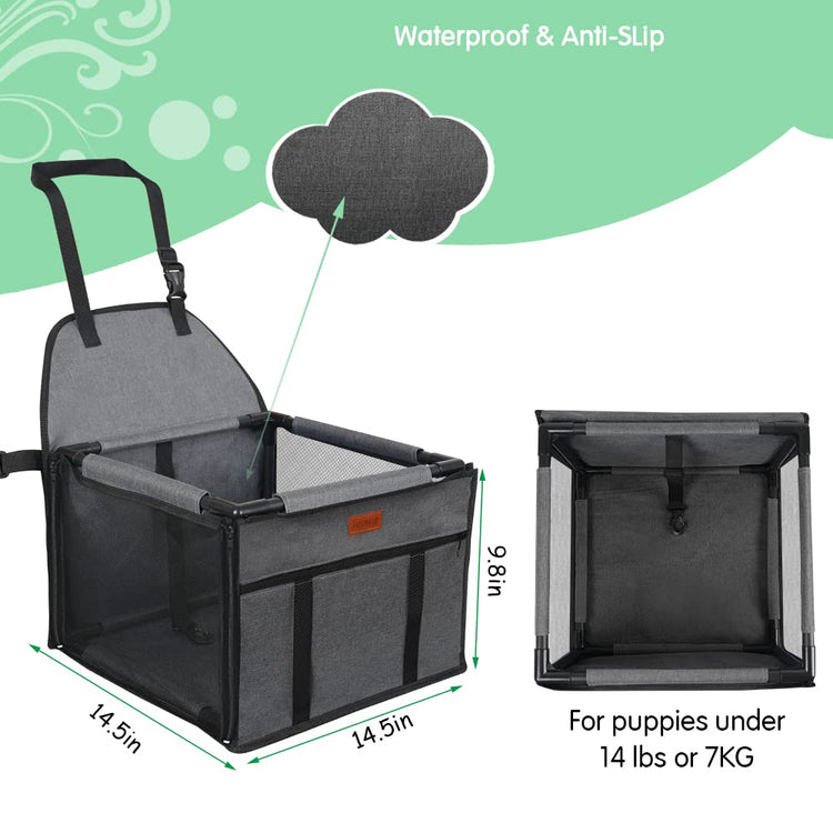 Dog Car Seat Puppy Portable Pet Booster Car Seat with Clip-On Safety Leash and PVC Support Pipe, Anti-Collapse,Perfect for Small Pets
