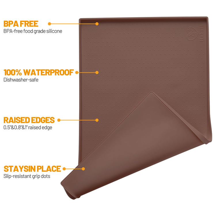 Hubulk Dog Feeding Mat,100% Waterproof Food Grade Silicone Pet Food and Water Bowl Placemat,Dishwasher, High Raised Edge to Prevent Spills,Nonslip Tray to Stop Messes on Floor (19"x12"x0.5", Grey)