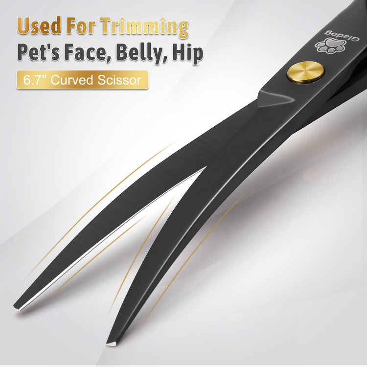 GLADOG Professional 5 in 1 Dog Grooming Scissors Set with Safety Round Tips, Sharp and Heavy-duty Pet Grooming Shears for Cats