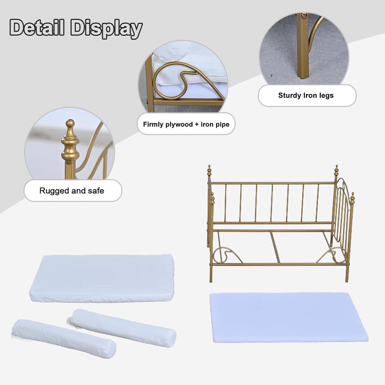 Pet Bed, Dog Bed with Metal Frame and Detached White Velvet Cushion with 2 Pillow for Small Dog