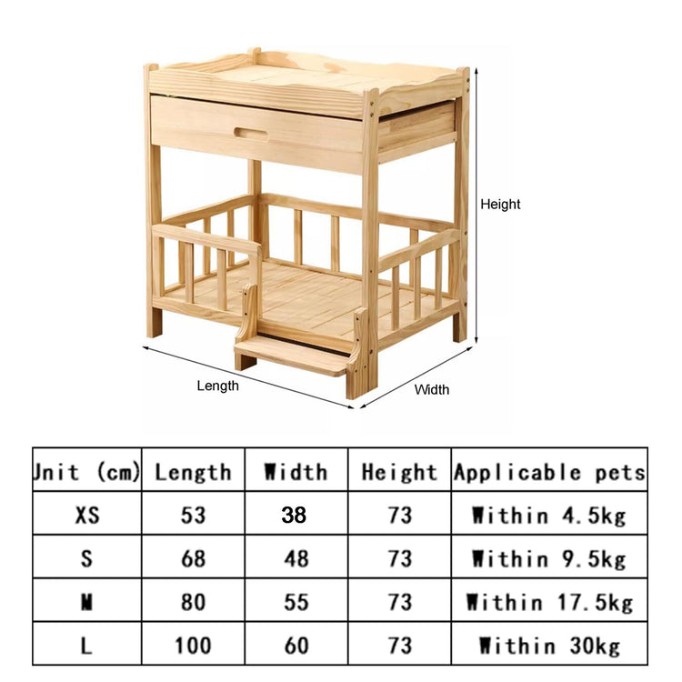 XPLKQXE Cat Dog Wooden Elevated Bed, Pet Couch Furniture Bed, Small Animals Bed with Drawer and Removable Soft Mat Pet Within 30kg, Breathable Indoor Or Outdoor(Black,68x48x73cm)