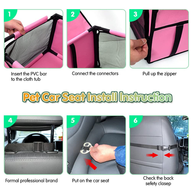 Dog Car Seat Puppy Portable Pet Booster Car Seat with Clip-On Safety Leash and PVC Support Pipe, Anti-Collapse,Perfect for Small Pets