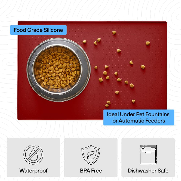 GORILLA GRIP 100% Waterproof Raised Edge BPA Free Silicone Pet Feeding Mat, Dog Cat Food Mats Contain Spills Protects Floors, Placemats for Cats and Dogs Water Bowl, 18.5x11.5, Gray