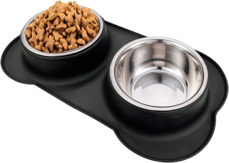 AsFrost Dog Food Bowls Stainless Steel Pet Bowls & Dog Water Bowls with No-Spill and Non-Skid, Feeder Bowls with Dog Bowl Mat for Dogs Cats and Pets-Pink, 24 0z in Total
