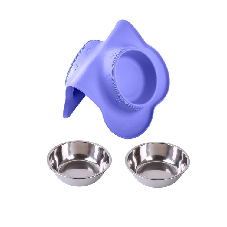 Hubulk Pet Dog Bowls 2 Stainless Steel Dog Bowl with No Spill Non-Skid Silicone Mat + Pet Food Scoop Water and Food Feeder Bowls for Feeding Small Medium Large Dogs Cats Puppies (Small, Blue)