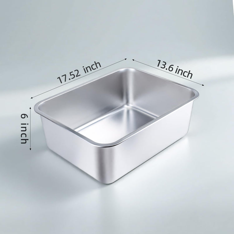 Stainless Steel Cat Litter Box - Large Metal High-Sided Pan for Cats, Pets, Non-Stick, Odor-Free, Easy to Clean, Splash-Proof, Durable (17.7" L x 13.8" W x 6" H)