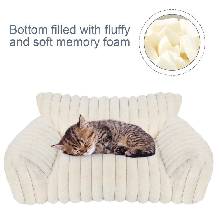 Cute Cat Couch Bed for Indoor Cats, Fluffy Pet Cat Sofa with Premium Soft Corduroy Fleece, Cute Small Dog Beds for Small Dogs, Fuzzy Puppy Chair with Removable Washable Cover (24x18x10,Grey)