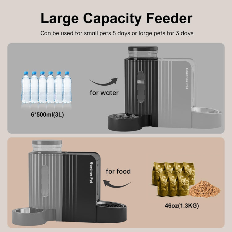 Gardner Pet Automatic Gravity Cat Food Feeder and Water Dispenser Stainless Steel Two-in-One Set Large Capacity Dispenser for Pets Dogs, Puppies, Kittens-(0.8 Gallons x 2)