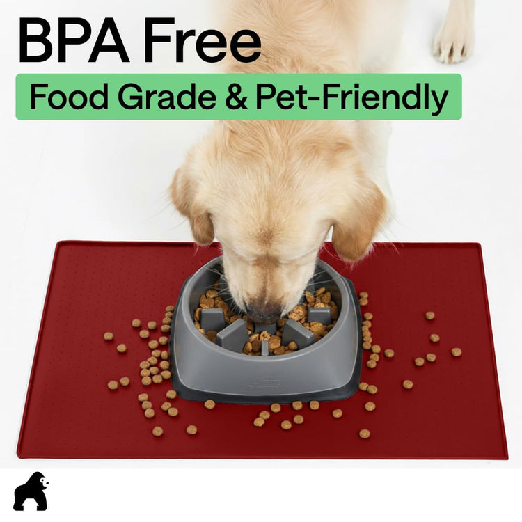 GORILLA GRIP 100% Waterproof Raised Edge BPA Free Silicone Pet Feeding Mat, Dog Cat Food Mats Contain Spills Protects Floors, Placemats for Cats and Dogs Water Bowl, 18.5x11.5, Gray