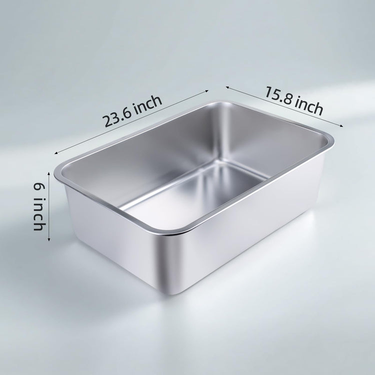 Stainless Steel Cat Litter Box - Large Metal High-Sided Pan for Cats, Pets, Non-Stick, Odor-Free, Easy to Clean, Splash-Proof, Durable (17.7" L x 13.8" W x 6" H)