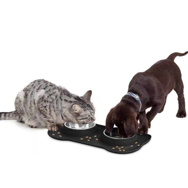 AsFrost Dog Food Bowls Stainless Steel Pet Bowls & Dog Water Bowls with No-Spill and Non-Skid, Feeder Bowls with Dog Bowl Mat for Dogs Cats and Pets-Pink, 24 0z in Total
