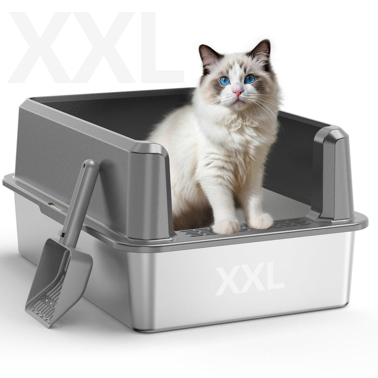 WoofiGo Enclosed Stainless Steel Cat Litter Box with Lid, XL Extra Large Litter Box for Big Cats, Metal Litter Pan High Sided, Never Absorbs Odors, Anti-Urine Leakage, Easy Cleaning, Include Scoop