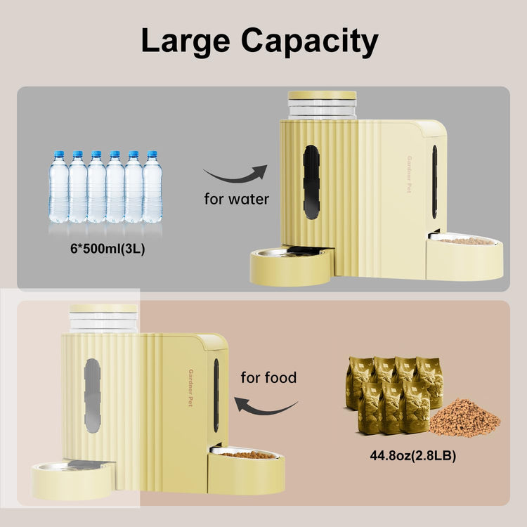 Gardner Pet Gravity Automatic 2-in-1 Pet Feeder, 0.8 Gallons*2 Cat Feeder and Water Dispenser Set, 100% BPA-Free and Stainless Steel Water Bowl for Dogs, Cats, Rabbits, Puppies (Light Woodgrain)