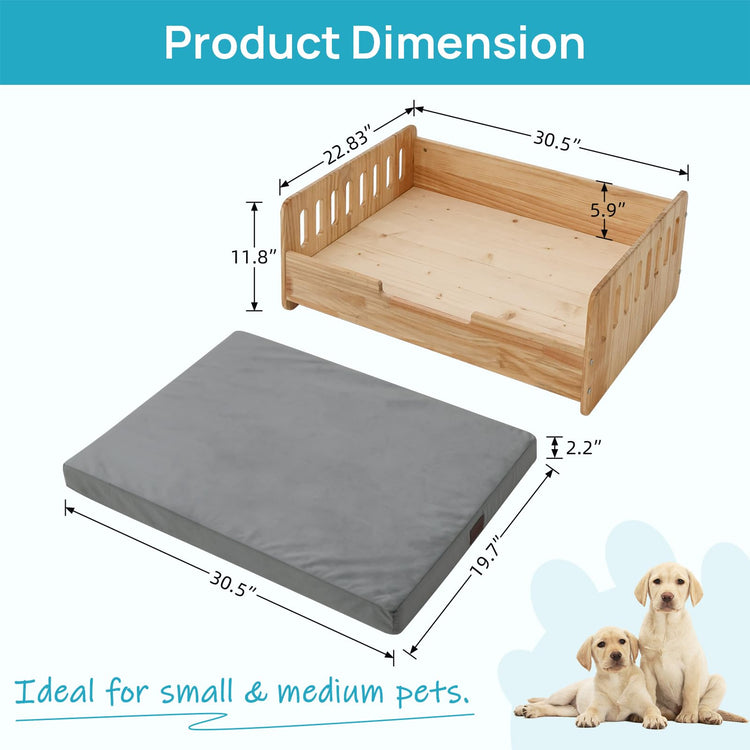 Elevated Dog Beds Frame with Mattress, Raised Wood Pet Bed Sofa Indoor for Large Medium Small Dogs Cats (Brown)