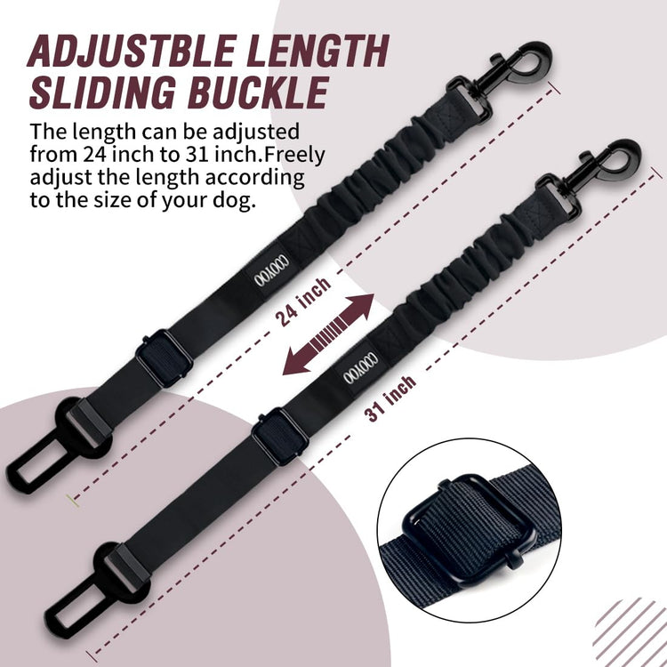 COOYOO Dog Seat Belt, Durability Retractable Dog Car Harness Adjustable Dog Seat Belt for Vehicle Nylon Pet Safety Seat Belts Heavy Duty & Elastic (1 Pack Black)