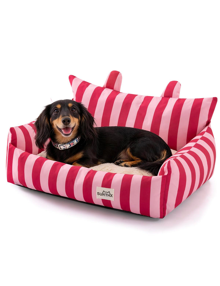 Cat Couch, Reversible Pet Bed for Indoor Cats – 2-Sided Cat Sofa with Oxford Fabric and Plush Fleece, Washable Small Dog Couch for Puppies and Senior Pets, Non-Slip Bottom, 28 inch, Pink Brown