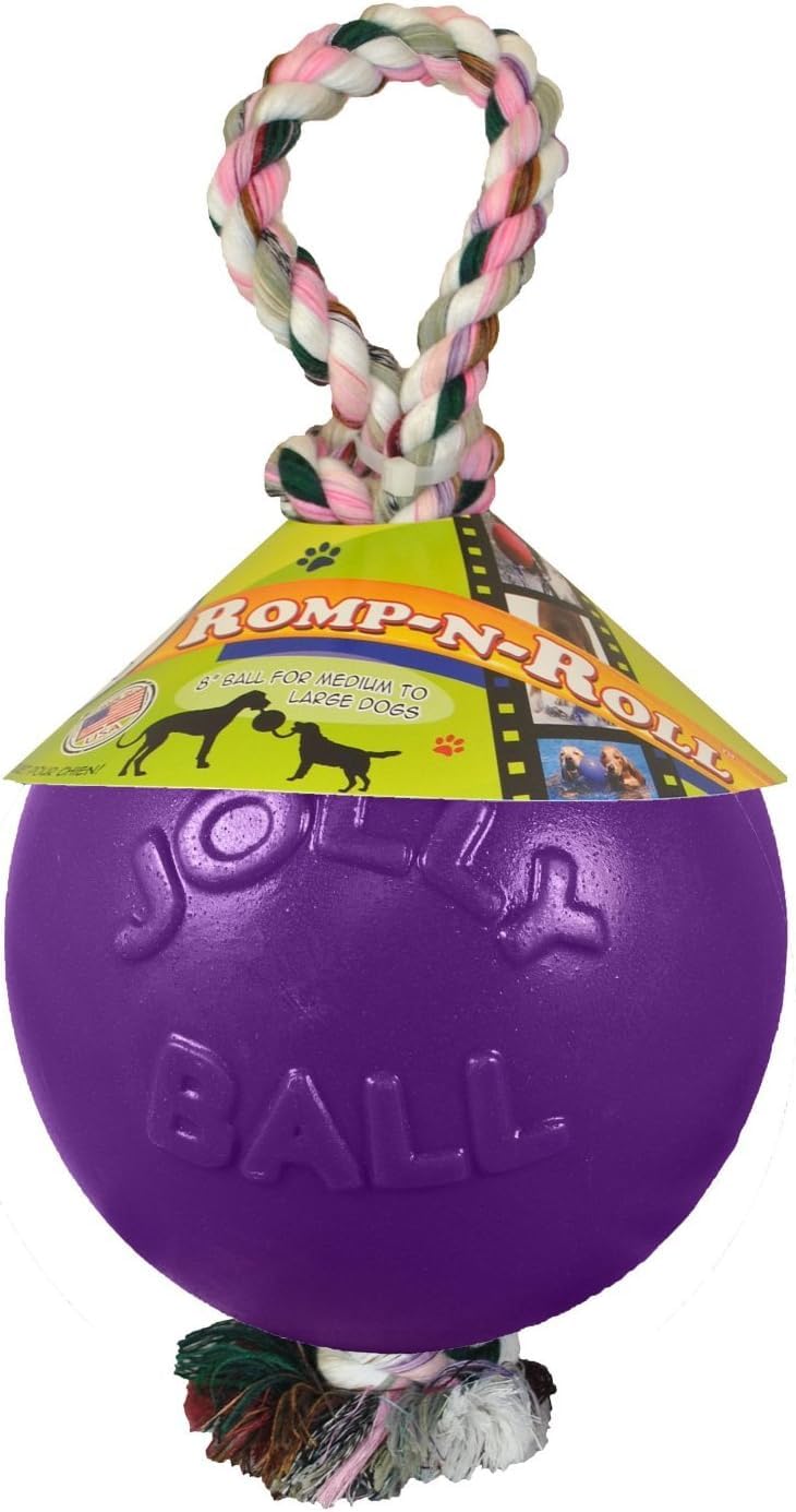 Jolly Pets Romp-n-Roll Rope and Ball Dog Toy, 6 Inches/Medium, Red (606 RD)
