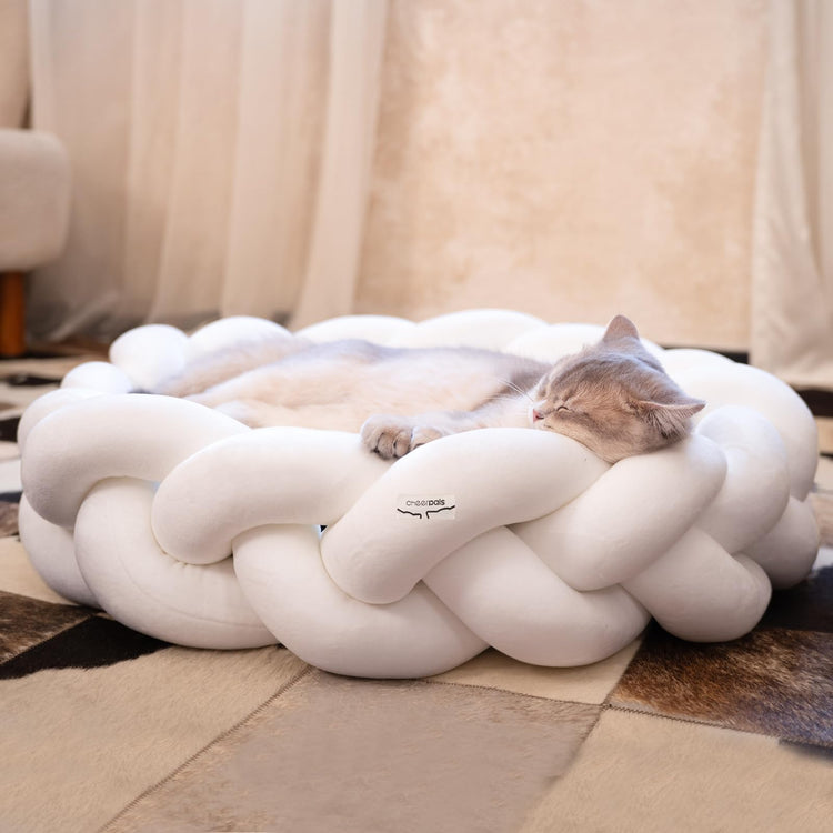 CHEERPALS Weave Cat Bed for Indoor Cats,Cute Pet Bed with Washable Cushion Fluffy Kitty Bed for Small Dog(Dark Gray)