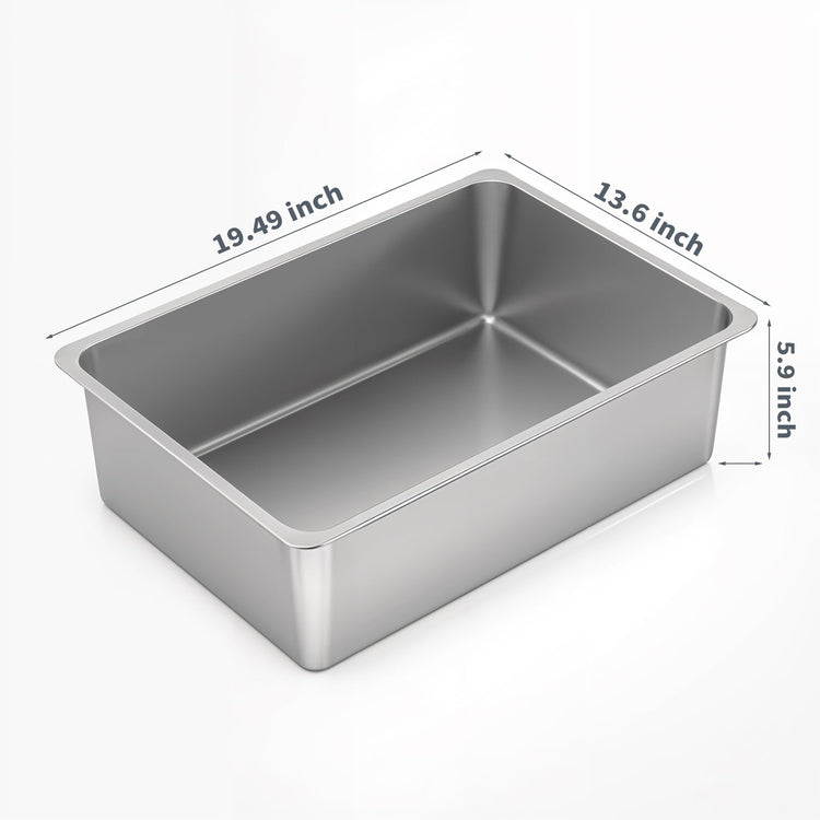 Kirecoo Stainless Steel Cat Litter Box - Metal High Sided Cat Pan, Large Stainless Steel Box, Indoor Litter Tray, Non Stick, No Smell, Easy to Clean, Pet Toilet Supplies for Kitten, Kitty, Rabbit