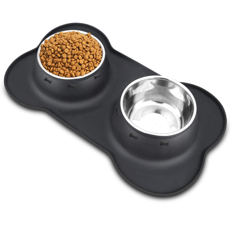 AsFrost Dog Food Bowls Stainless Steel Pet Bowls & Dog Water Bowls with No-Spill and Non-Skid, Feeder Bowls with Dog Bowl Mat for Dogs Cats and Pets-Pink, 24 0z in Total