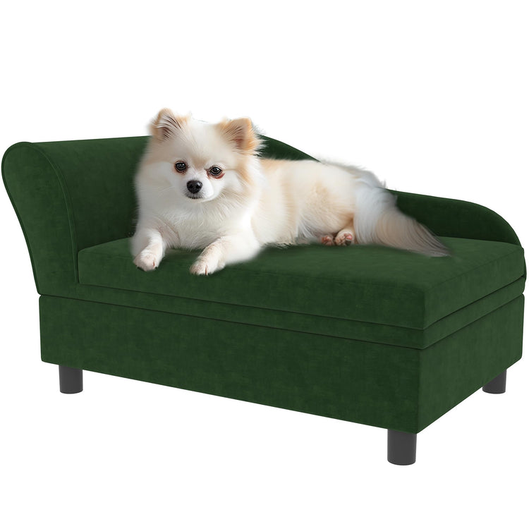 PawHut Luxury Fancy Dog Couch with Hidden Storage, Small Dog Sofa Bed with 2" Soft Foam, Modern Pet Furniture for Puppies & Little Breeds, Green