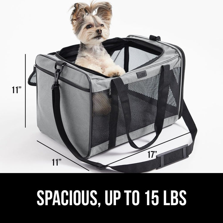 GORILLA GRIP Cat Carrier Travel Bag Up to 15 Lbs, Soft Collapsible Small Dog Carriers, Top and Side Entry Breathable Mesh, Grip Feet on Underside, Cozy Washable Waterproof Pad, Portable Kennel, Black