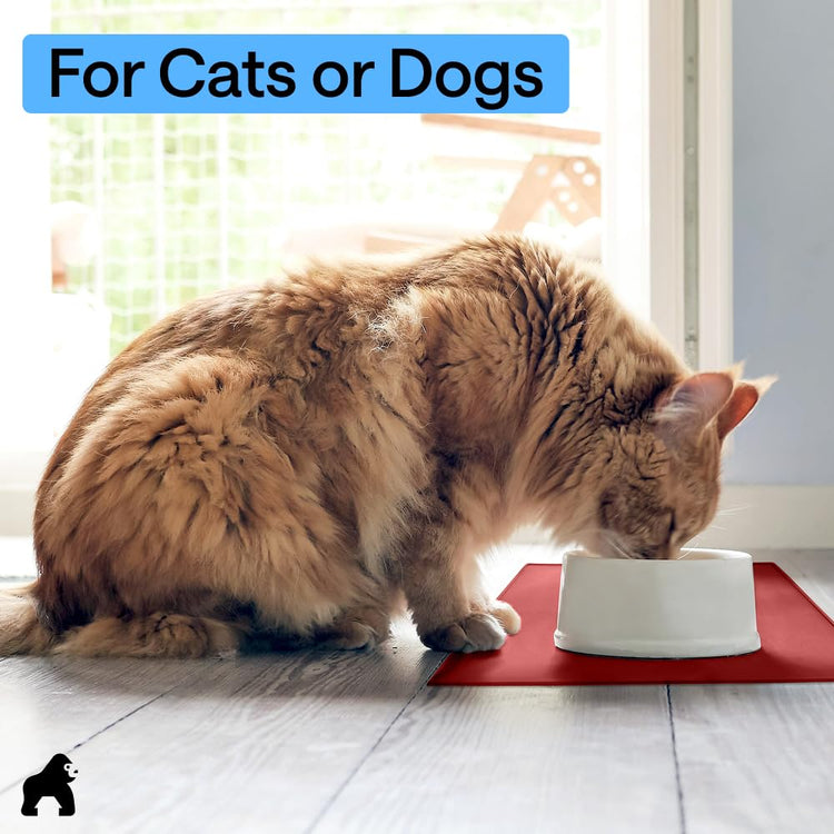 GORILLA GRIP 100% Waterproof Raised Edge BPA Free Silicone Pet Feeding Mat, Dog Cat Food Mats Contain Spills Protects Floors, Placemats for Cats and Dogs Water Bowl, 18.5x11.5, Gray
