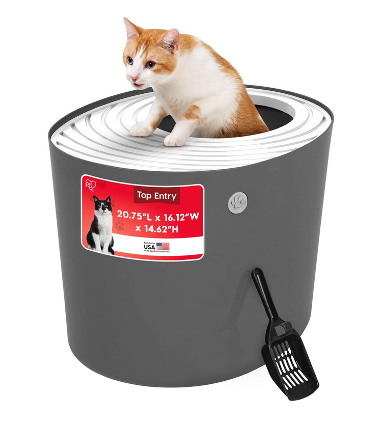 IRIS USA Cat Litter Box Large Open Top with High Sided Walls Tall Scatter Shield Scoop Included Easy Clean Plastic Pan Stain Resistant for Big Cats Kittens Indoor Multi-Cat Households