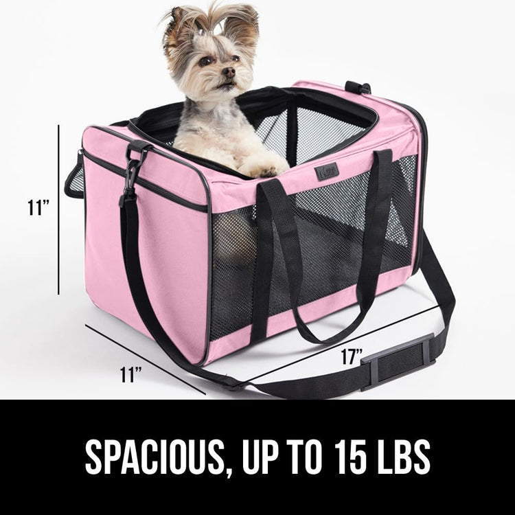 GORILLA GRIP Cat Carrier Travel Bag Up to 15 Lbs, Soft Collapsible Small Dog Carriers, Top and Side Entry Breathable Mesh, Grip Feet on Underside, Cozy Washable Waterproof Pad, Portable Kennel, Black