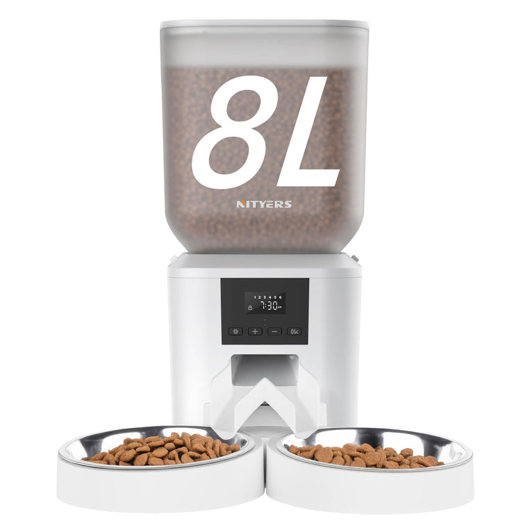 Automatic Dog Feeder - 8L/34 Cups Large Capacity Automatic Cat Food Dispenser with LCD Screen, Large Food Tray, Battery Operated, Timed Cat Feeder, Up to 50 Portions 6 Meals Per Day, Keeps Fresh