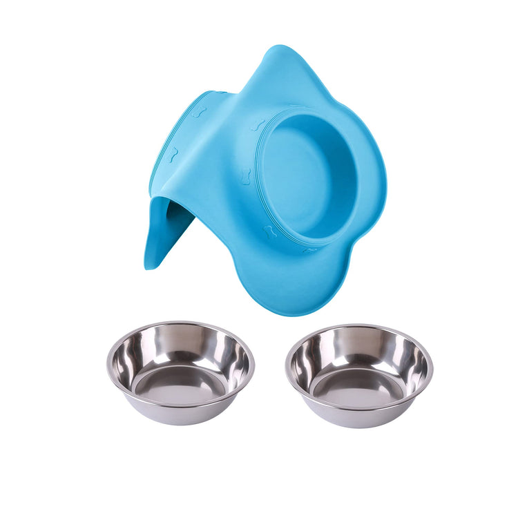 Hubulk Pet Dog Bowls 2 Stainless Steel Dog Bowl with No Spill Non-Skid Silicone Mat + Pet Food Scoop Water and Food Feeder Bowls for Feeding Small Medium Large Dogs Cats Puppies (Small, Blue)