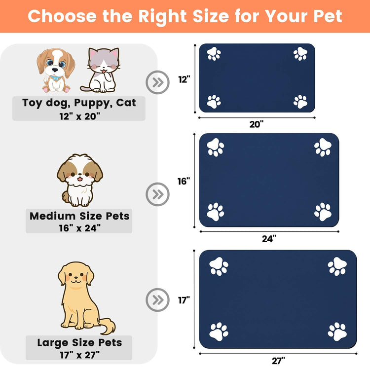 Pet Feeding Mat-Absorbent Pet Placemat for Food and Water Bowl, with Waterproof Rubber Backing, Quick Dry Water Dispenser Mat for Dog and Cat (20"x12", Striped Dark Gray)