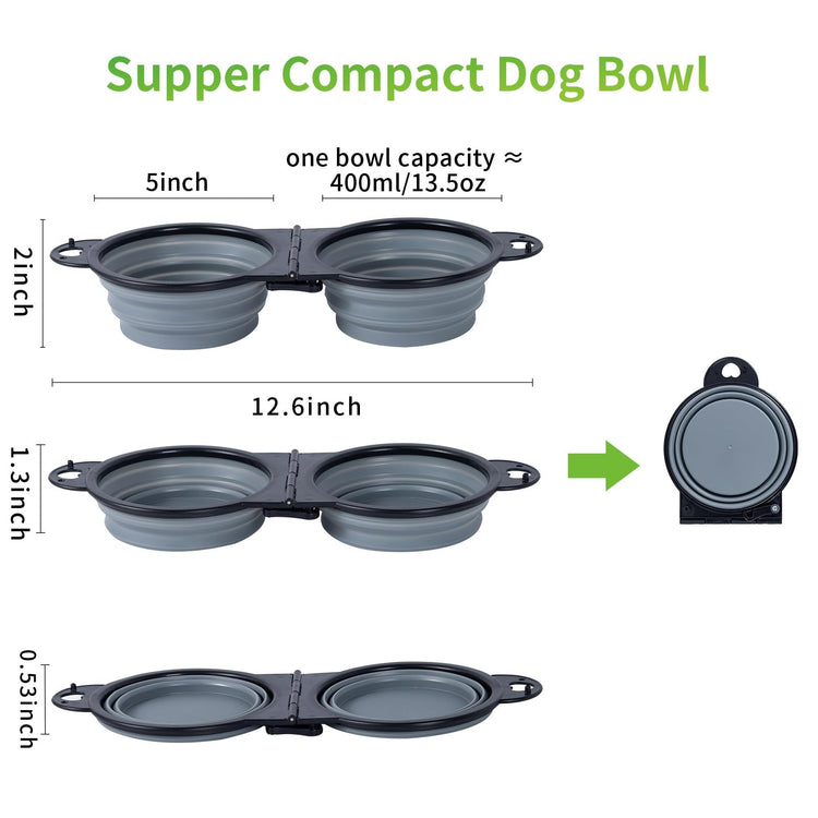 SLSON Collapsible Dog Dual Bowls Reinforced Rim 180 Degrees Flip Over Foldable Double Bowl with Lock Clips More Stable Dog Travel Bowls Pet Food Water Feeder (Light Pink)