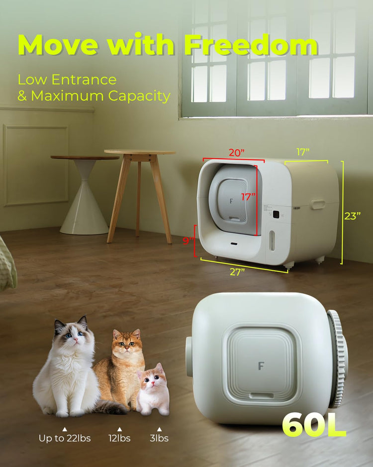 Furbulous True Odor-Free Automatic Cat Litter Box with Self-Pack and Refill System, APP Control, Self Cleaning and Packing Litter Box with Extra Large Space for 3.3-22 lbs Cats, Upgraded
