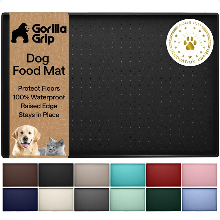 GORILLA GRIP 100% Waterproof Raised Edge BPA Free Silicone Pet Feeding Mat, Dog Cat Food Mats Contain Spills Protects Floors, Placemats for Cats and Dogs Water Bowl, 18.5x11.5, Gray