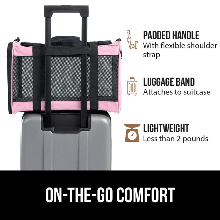 GORILLA GRIP Cat Carrier Travel Bag Up to 15 Lbs, Soft Collapsible Small Dog Carriers, Top and Side Entry Breathable Mesh, Grip Feet on Underside, Cozy Washable Waterproof Pad, Portable Kennel, Black