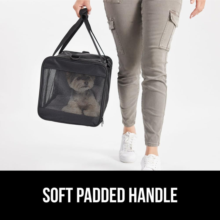 GORILLA GRIP Cat Carrier Travel Bag Up to 15 Lbs, Soft Collapsible Small Dog Carriers, Top and Side Entry Breathable Mesh, Grip Feet on Underside, Cozy Washable Waterproof Pad, Portable Kennel, Black