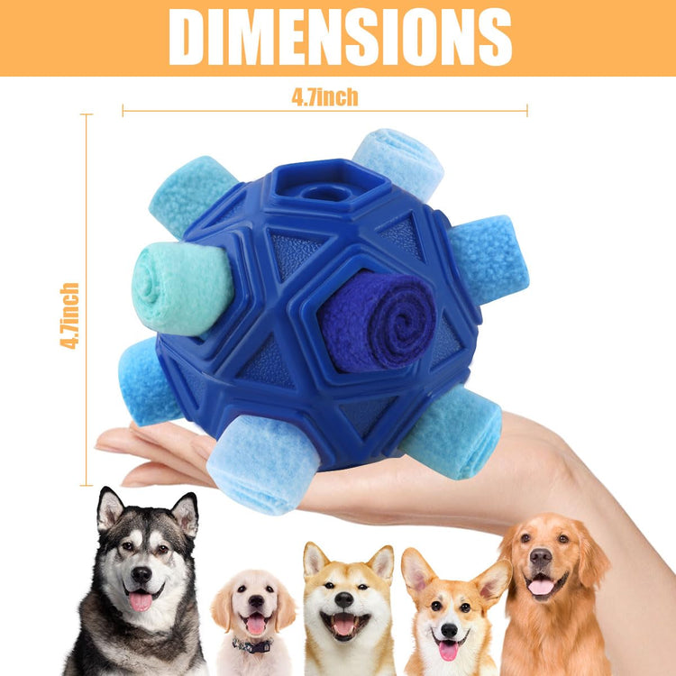 Dog Snuffle Ball-Interactive Puzzle Dog Toys Encourage Natural Foraging Skills Slow Feeder for Training and Stress Relief, Cloth Strip Hiding Food Chew Toys with Squeaky Carrot Toy for Any Size