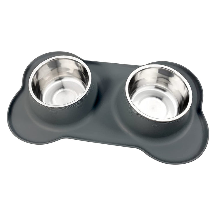 AsFrost Dog Food Bowls Stainless Steel Pet Bowls & Dog Water Bowls with No-Spill and Non-Skid, Feeder Bowls with Dog Bowl Mat for Dogs Cats and Pets-Pink, 24 0z in Total
