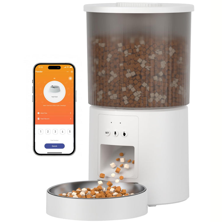 Automatic Cat Feeder, 2.4GHz WiFi Automatic Dog Food Dispenser, Fresh Protection, 4.5L Timer Feeder, Personalized Recording 10 Seconds, Easy to Clean, Stainless Steel Bowl (Double/Black)